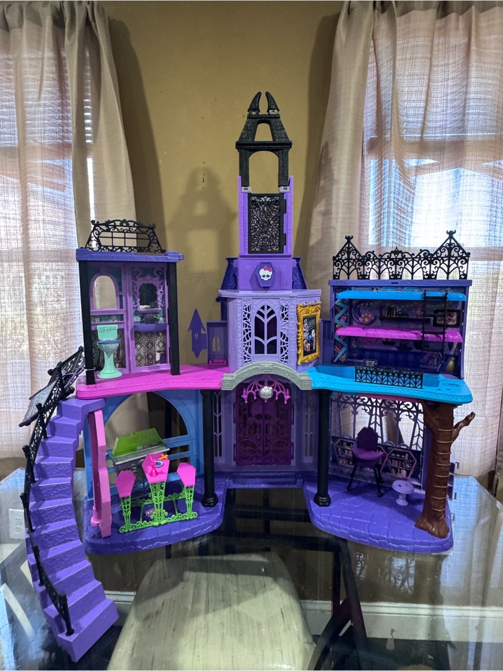 Monster High Haunted High School Dollhouse Playset w/ Trapdoor, Slide Great Cond